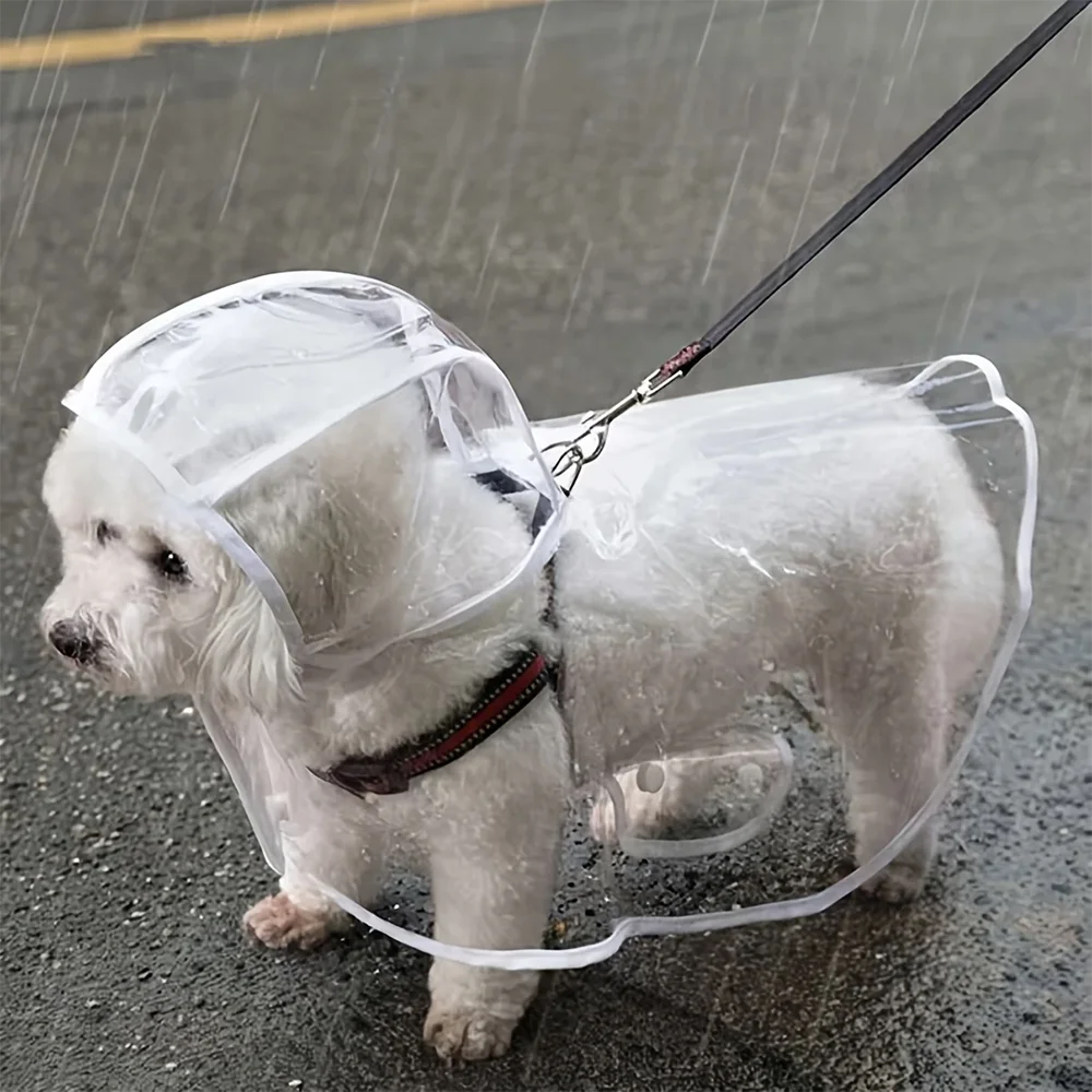 DPI:e2367ba94091 Clear Waterproof Dog Raincoat — Adjustable Hooded Jacket with Leash Hole - 1