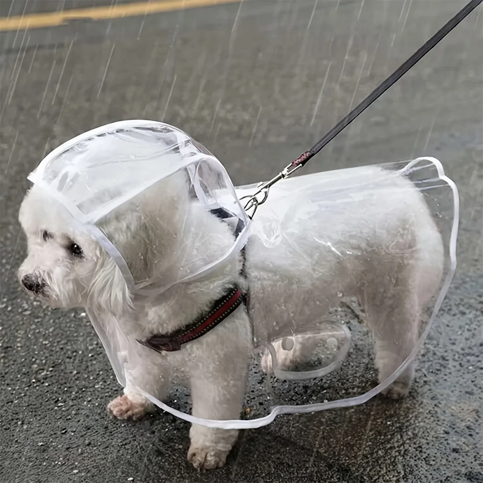 DPI:e2367ba94091 Clear Waterproof Dog Raincoat — Adjustable Hooded Jacket with Leash Hole - 1